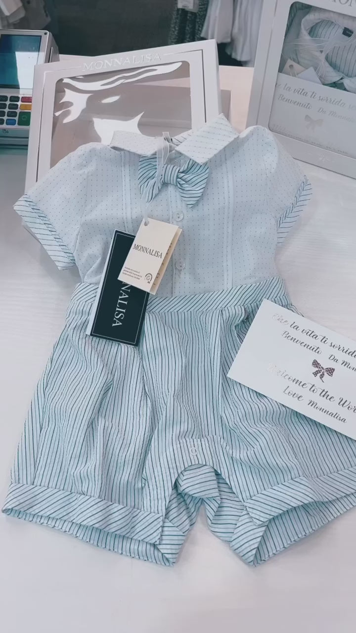 Cotton Striped Jumpsuit with a Bow Tie for Newborn Boys by Monnalisa