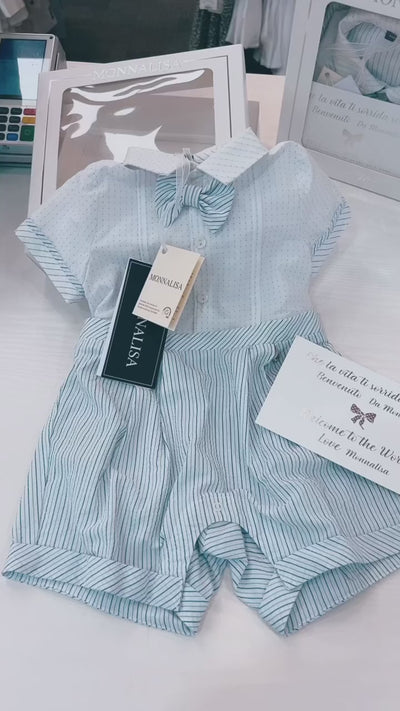Cotton Striped Jumpsuit with a Bow Tie for Newborn Boys by Monnalisa