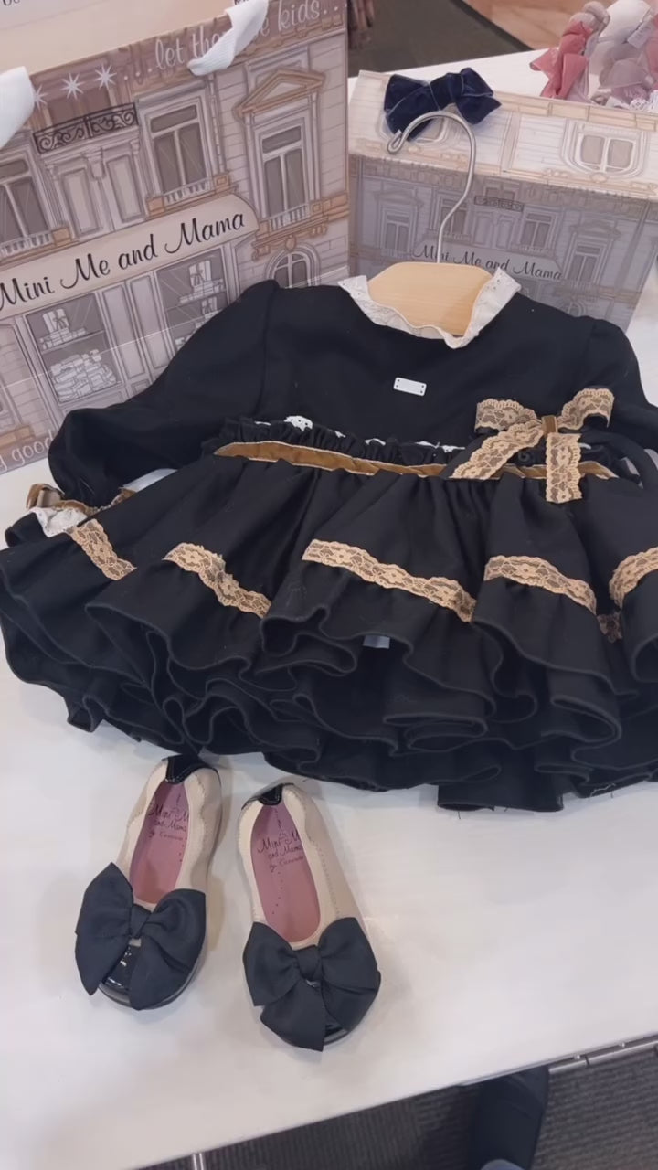 Vintage Black Cotton Dress 2-Piece Set