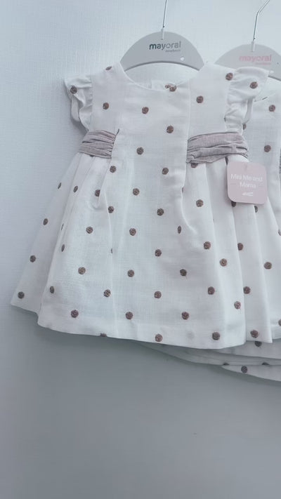 Newborn Embroidered Off-White Polka Dot Dress with Bloomers by Mayoral