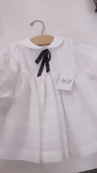 Jasmine White Cotton Dress with a Black Bow