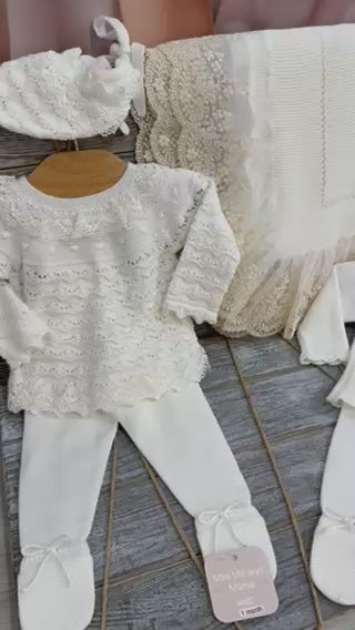 Baby Girl’s 2-Piece Knitted Set in Off-White Color