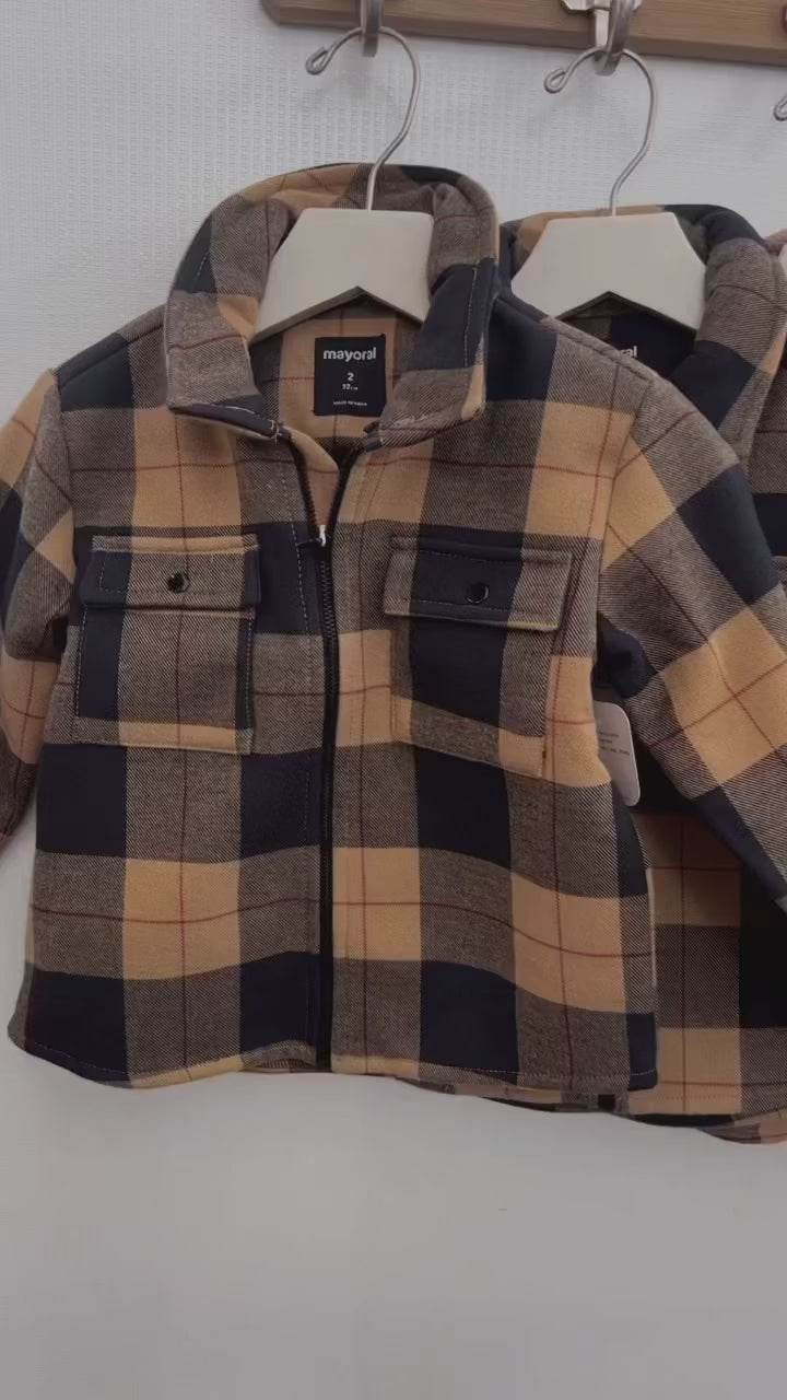 Mayoral Boys' Plaid Zip-Up  Toffee Jacket