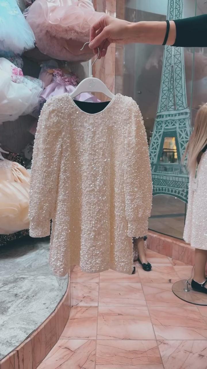Cream A-Line Sequin Dress by Abel and Lula