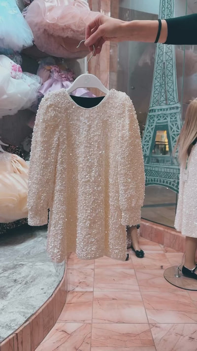 Cream A-Line Sequin Dress by Abel and Lula