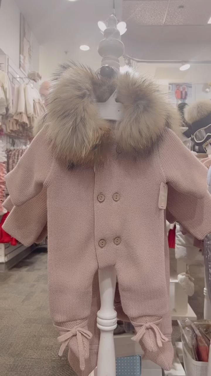 Newborn Baby Knitted Onesie in Dusty Pink Color with attachable