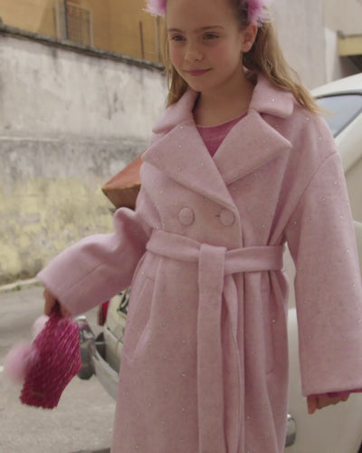 Monnalisa Pink Coat with Rhinestones