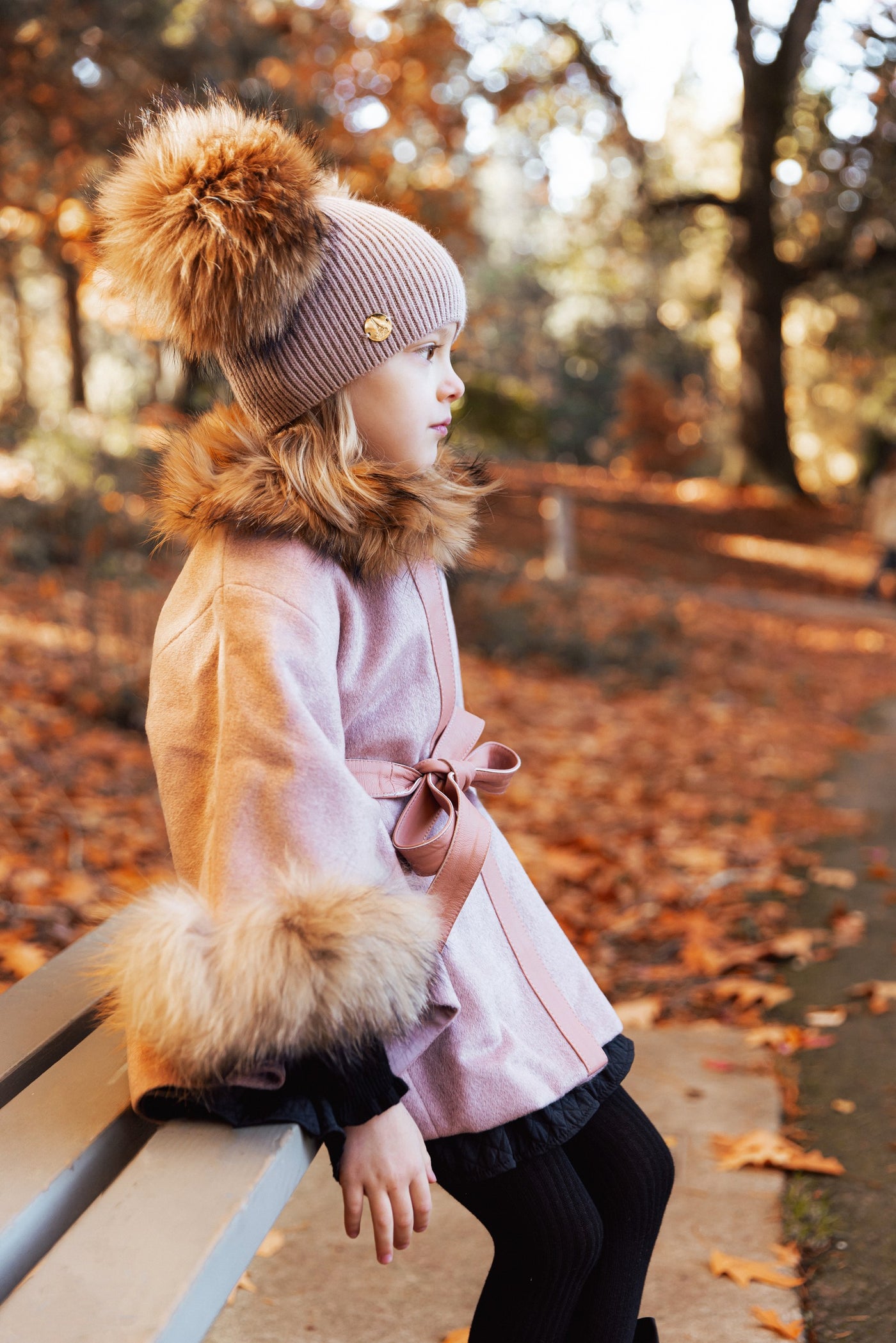 Mini Me and Mama Baby & Kids Cashmere Wool Knit Hat with Two Natural Fur Pom-Poms