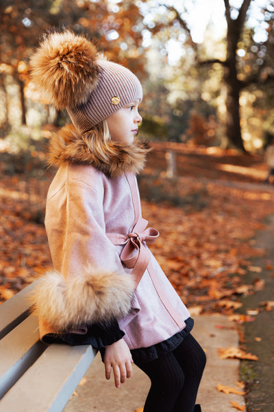 Mini Me and Mama Baby & Kids Cashmere Wool Knit Hat with Two Natural Fur Pom-Poms