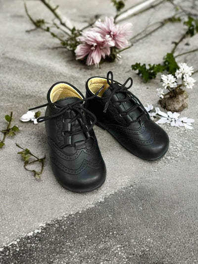 Mini Me Boys Black Leather Dress Shoes