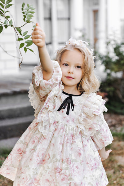 Vintage Linen Floral Lace Dress