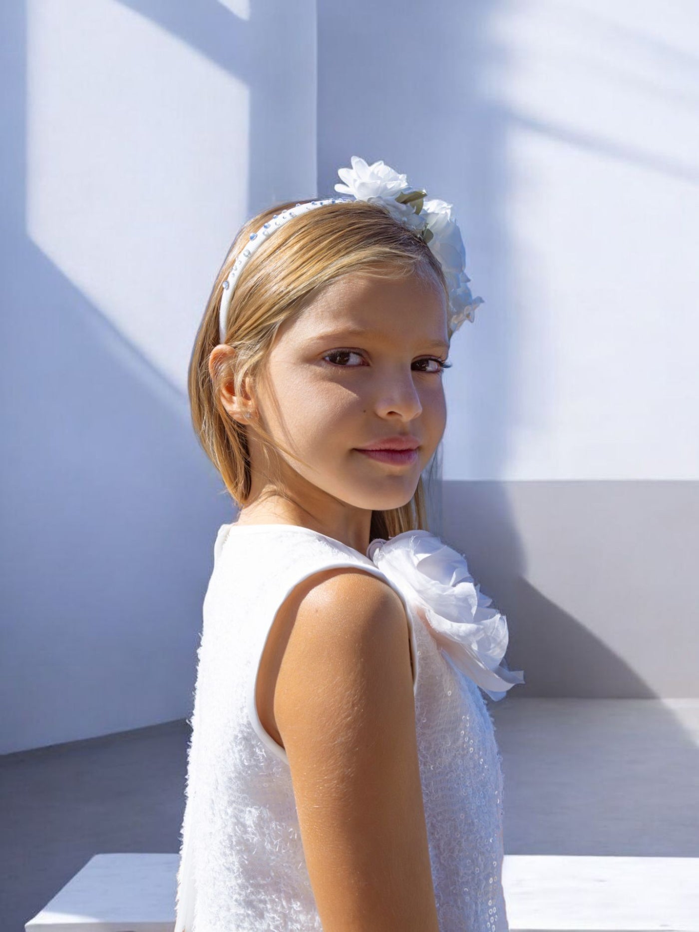Girls' 2-piece White Dress Top and Organza Skirt by Monnalisa Italy