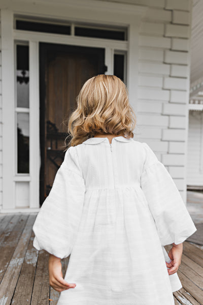 Jasmine White Cotton Dress with a Black Bow