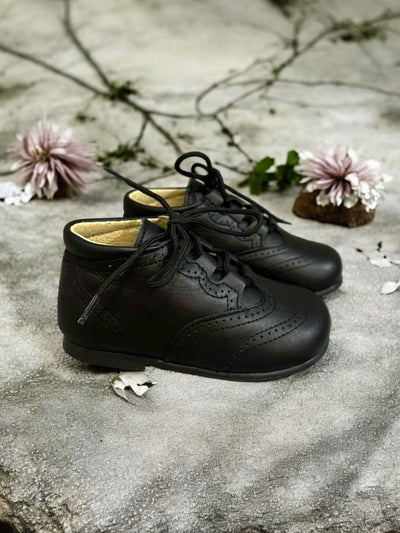 Mini Me Boys Black Leather Dress Shoes