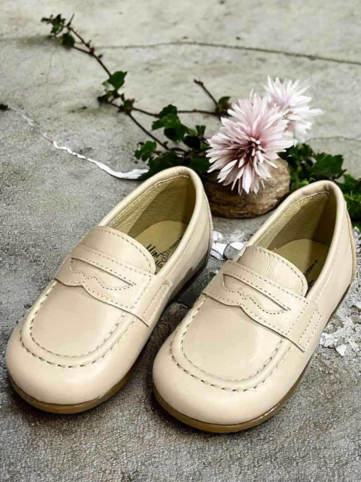 Mini Me Boys Light Beige Leather Dress Shoes