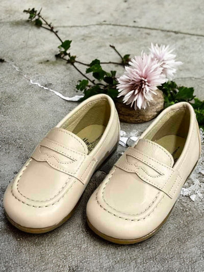 Mini Me Boys Light Beige Leather Dress Shoes
