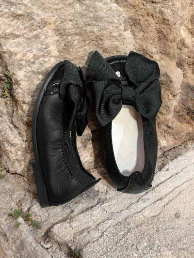 Mini Me Girls Bow Ballet Black Flats