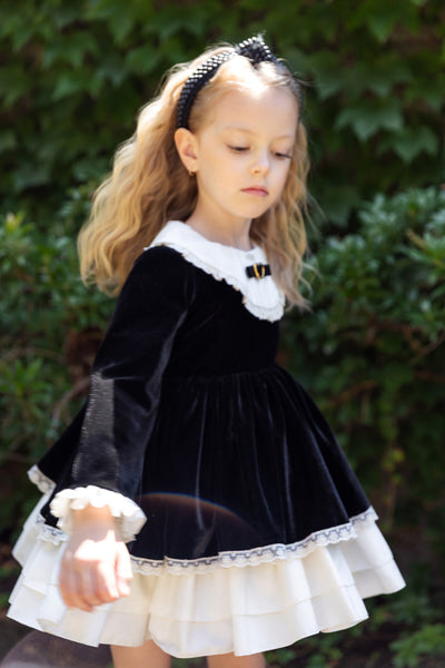 Girls Vintage Velvet Embroidered Dress
