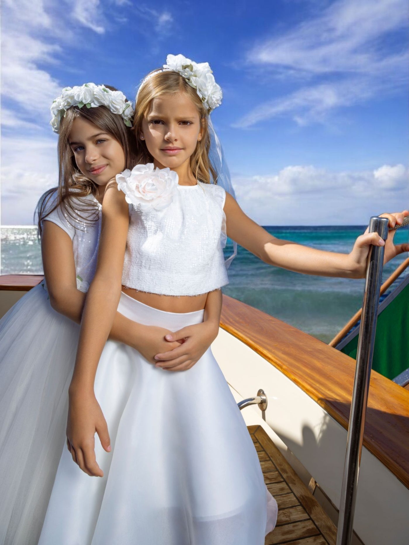 Girls' 2-piece White Dress Top and Organza Skirt by Monnalisa Italy