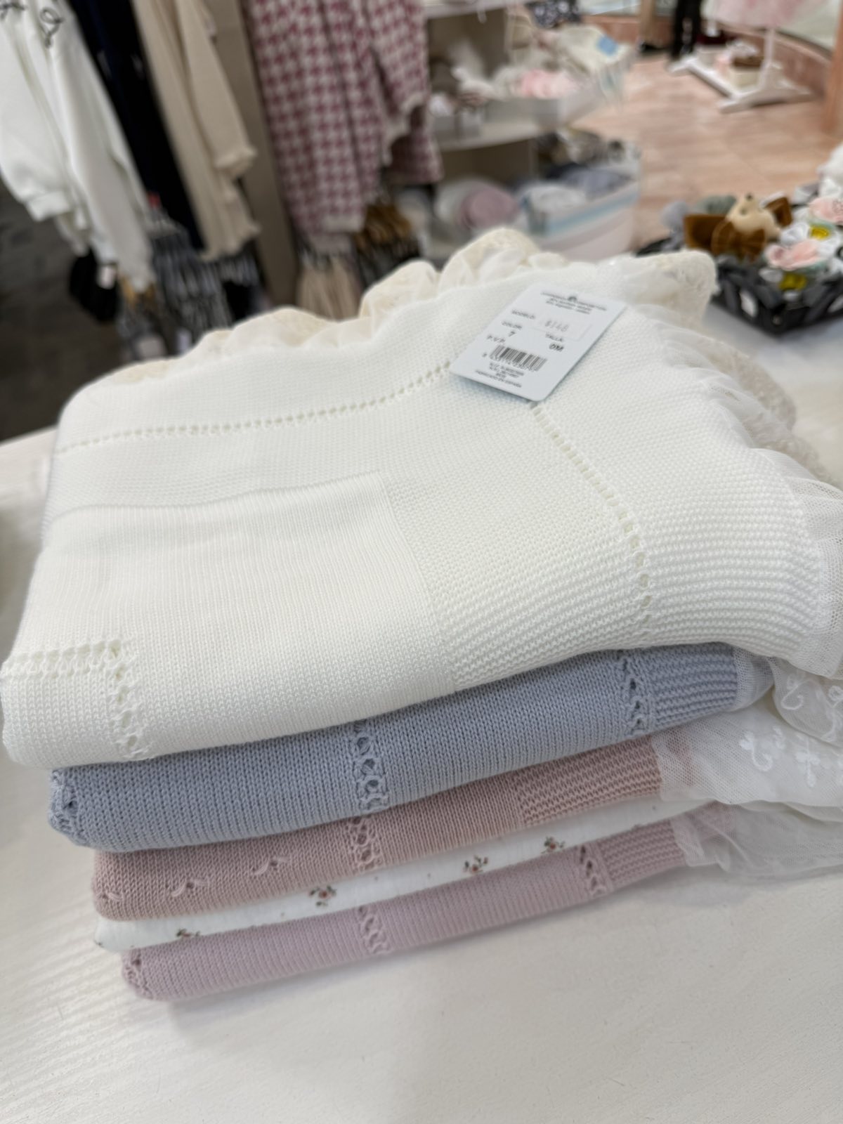 Royal European Knitted Baby Blanket with Embroidered Lace