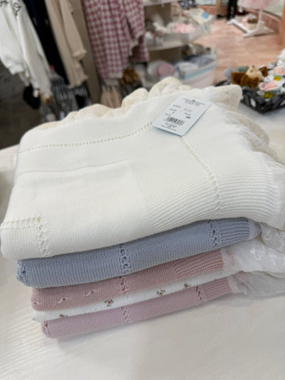 Royal European Knitted Baby Blanket with Embroidered Lace