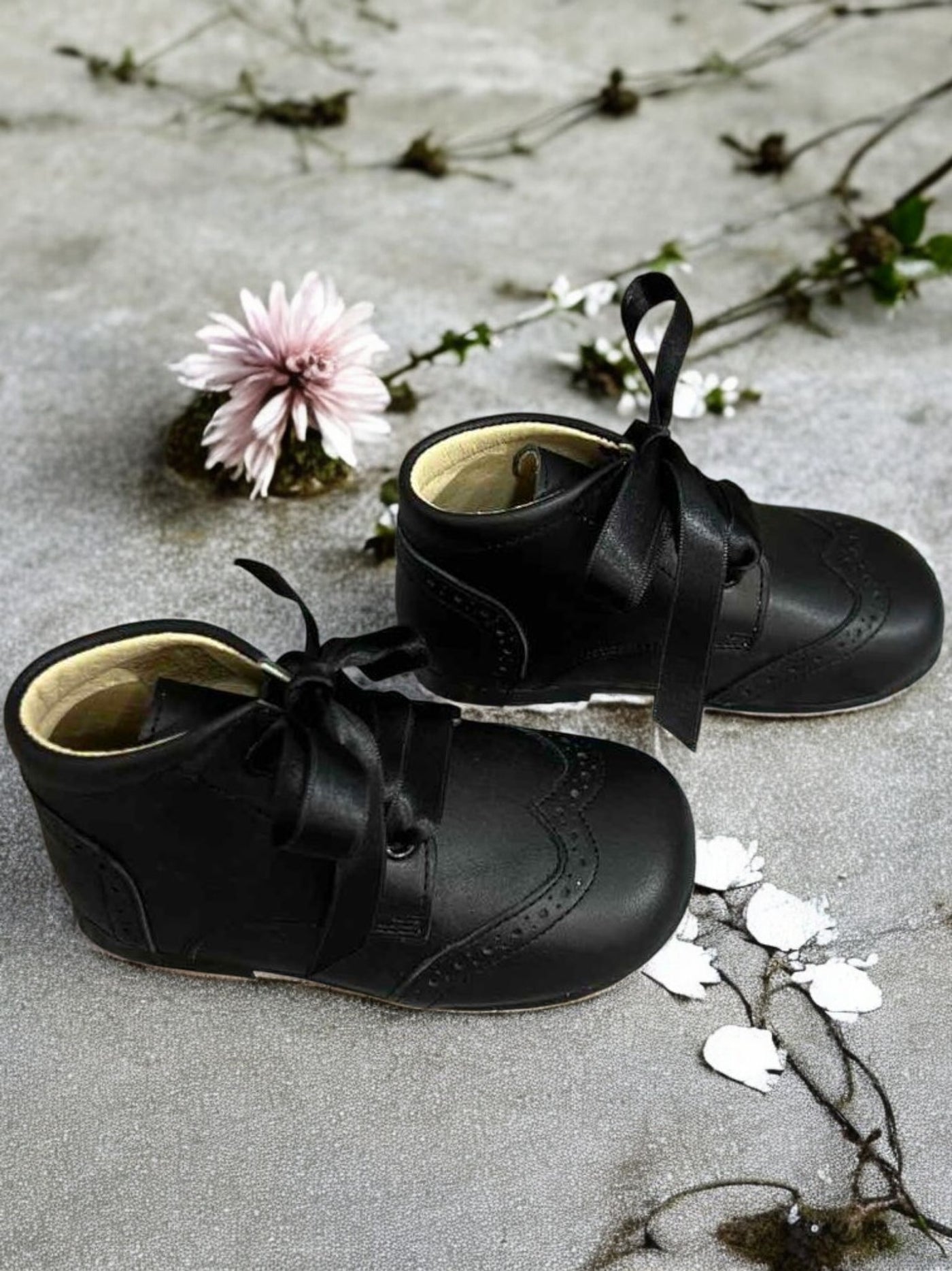 Mini Me Girls Black Leather Dress Shoes