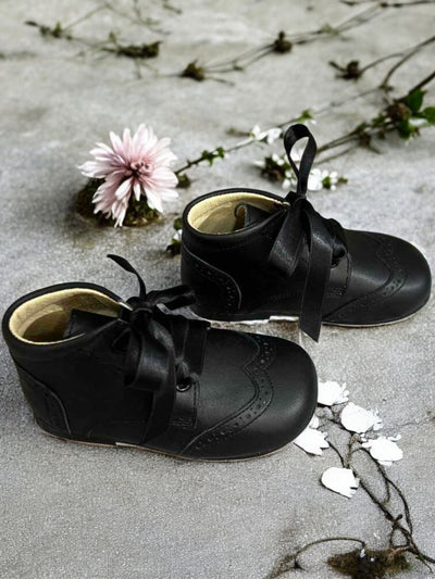 Mini Me Girls Black Leather Dress Shoes