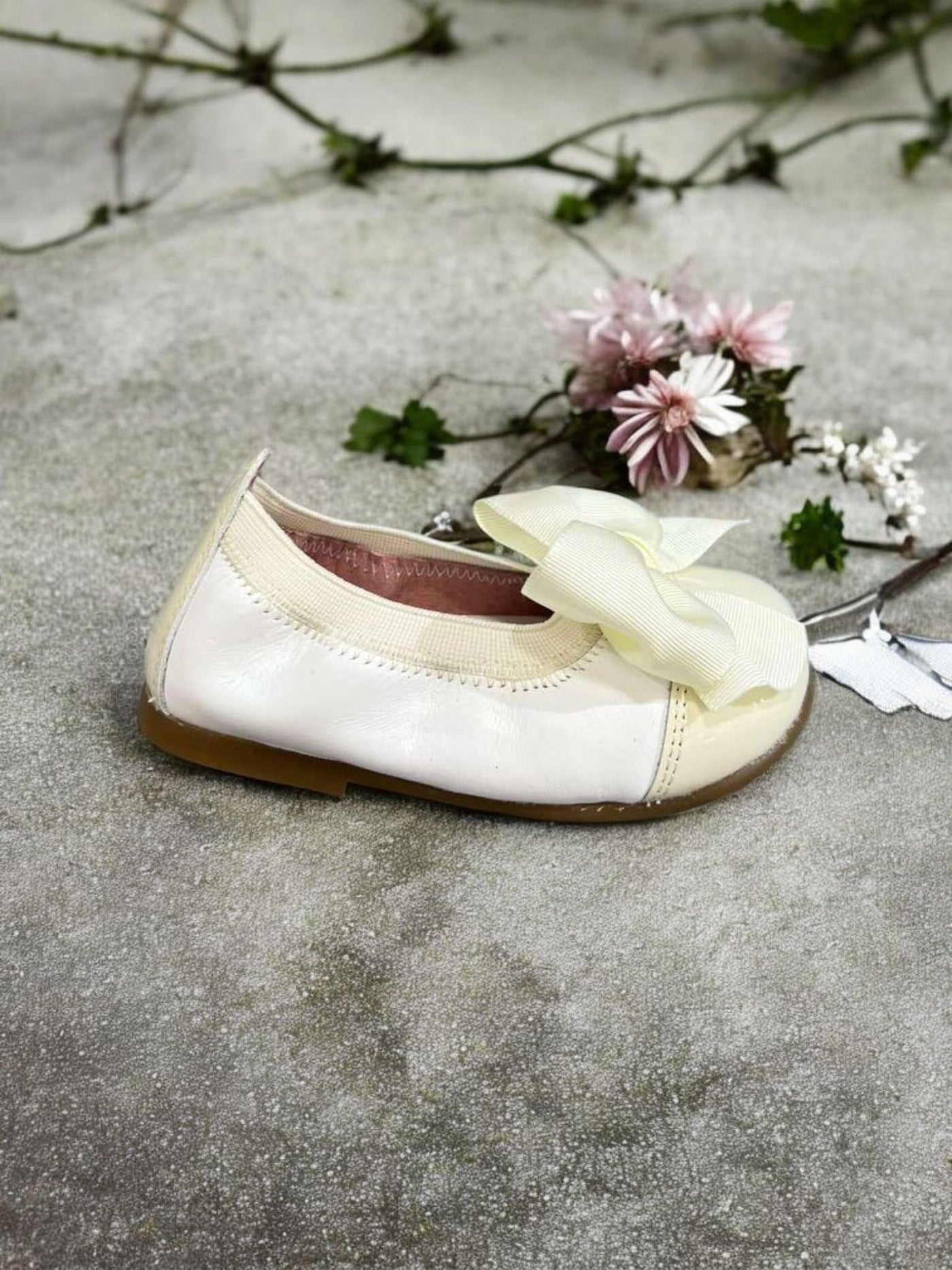 Mini Me Girls Bow Ballet Ivory Flats