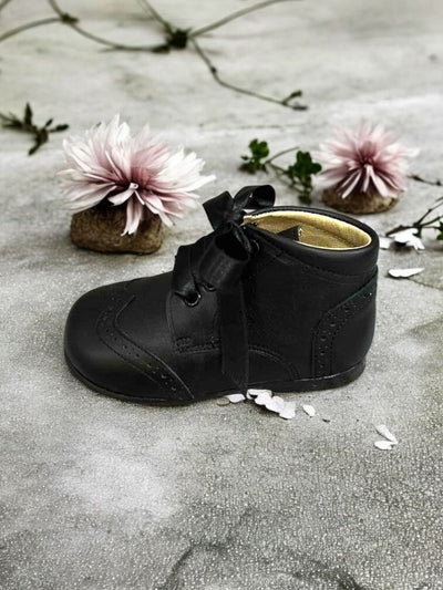 Mini Me Girls Black Leather Dress Shoes