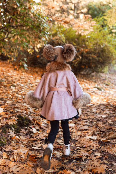 Mini Me and Mama Baby & Kids Cashmere Wool Knit Hat with Two Natural Fur Pom-Poms