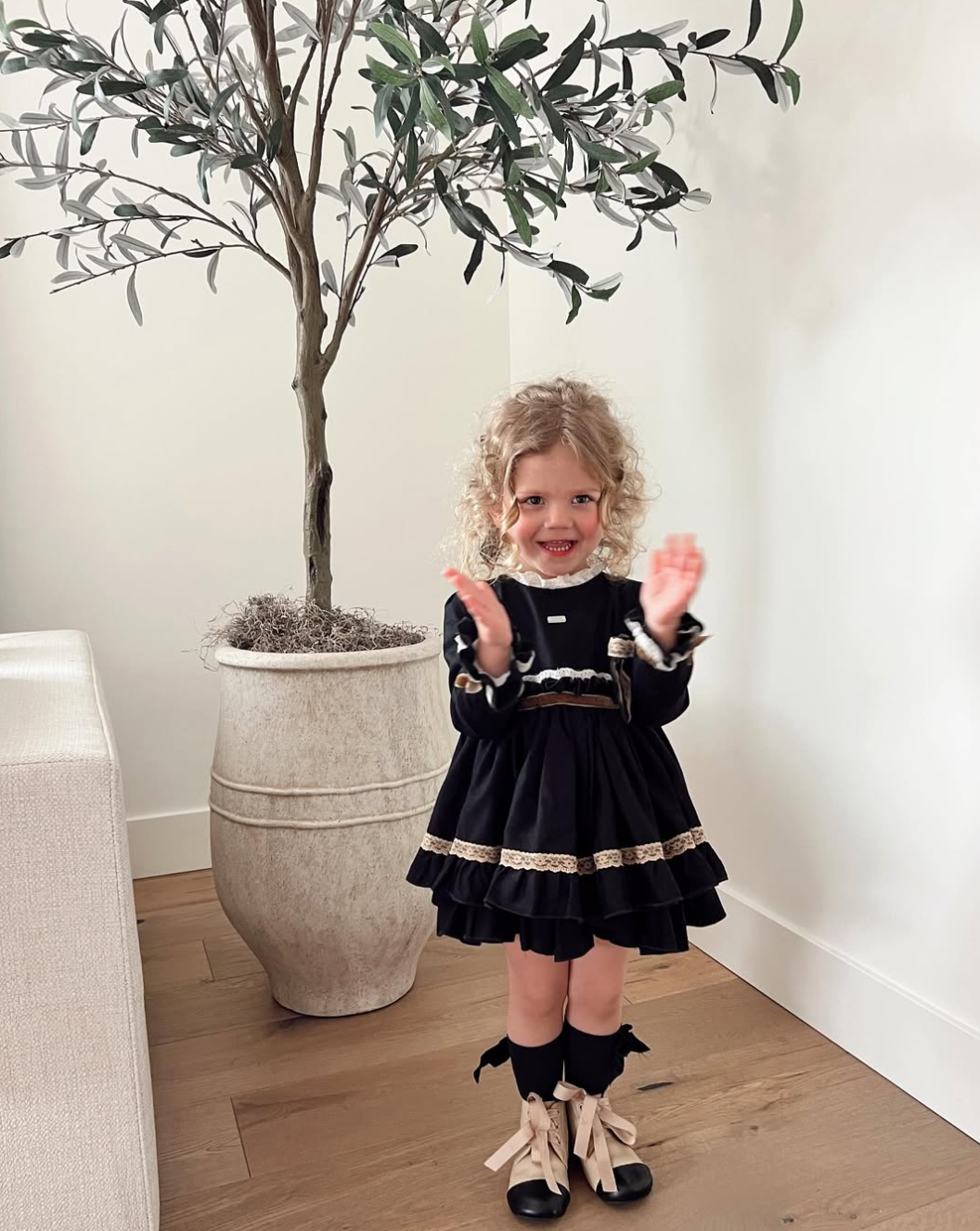 Vintage Black Cotton Dress 2-Piece Set