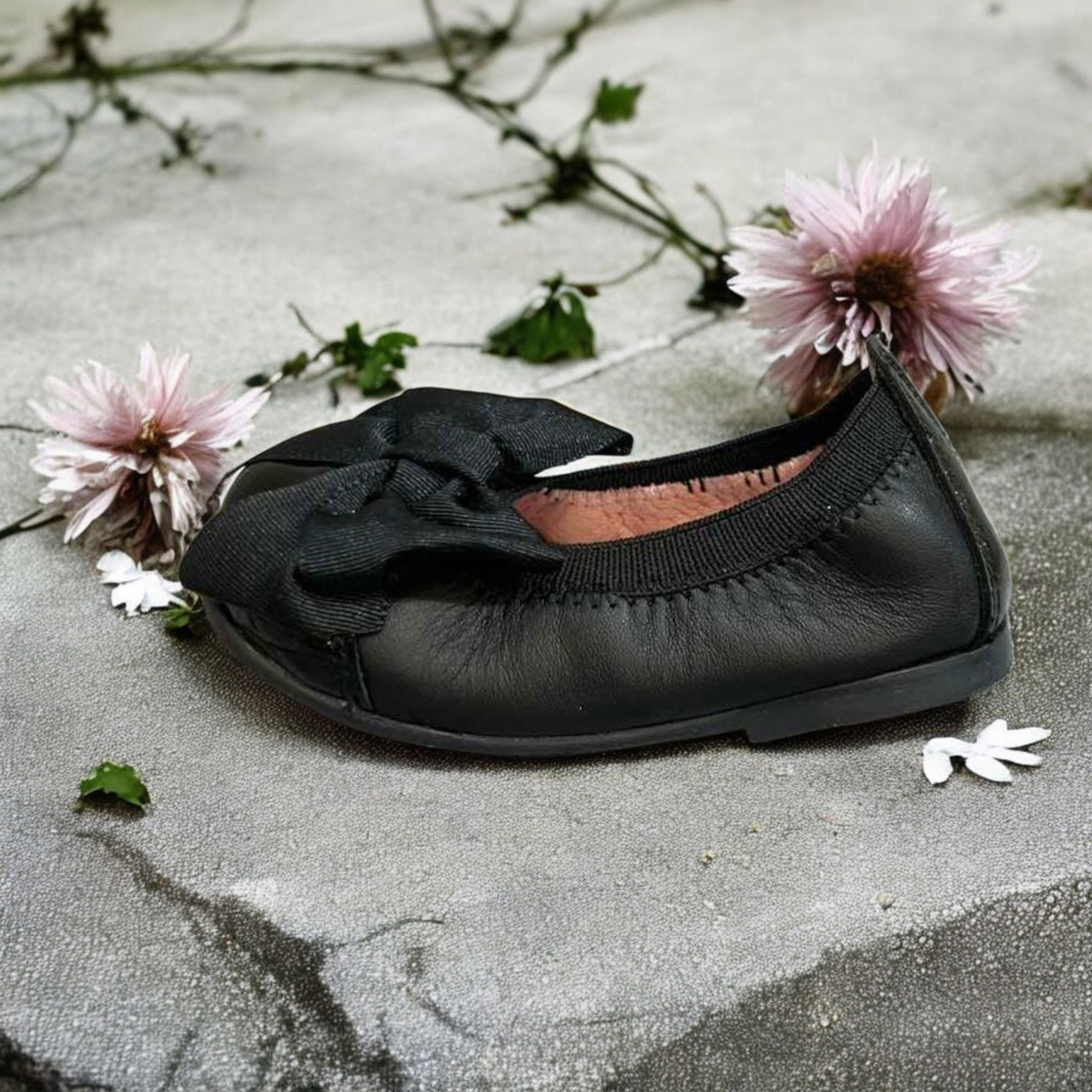 Mini Me Girls Bow Ballet Black Flats