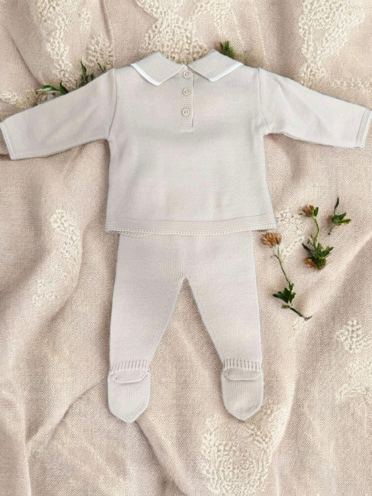 Baby Knitted Light Beige and White 2-Piece Set
