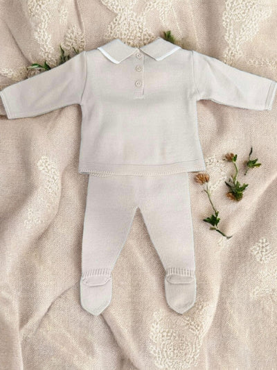 Baby Knitted Light Beige and White 2-Piece Set