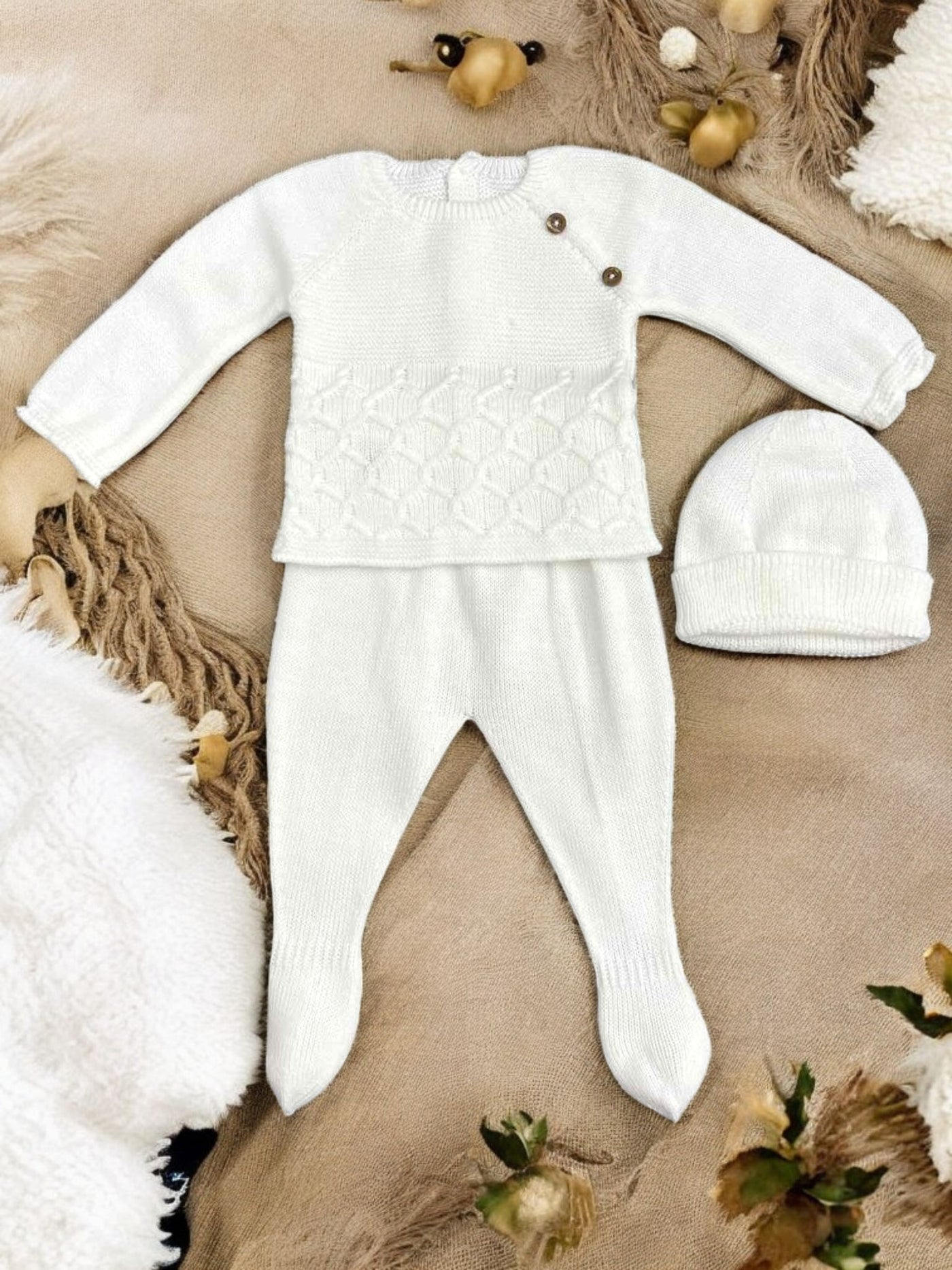 Timeless Cozy 3-Piece Knit Set in White Color