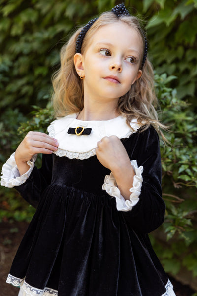 Girls Vintage Velvet Embroidered Dress