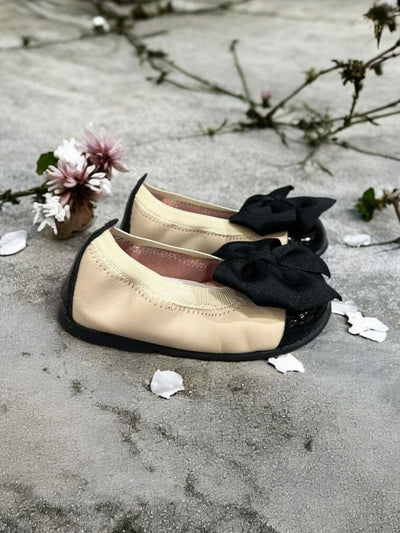 Mini Me Girls Bow Ballet Beige-Black Flats