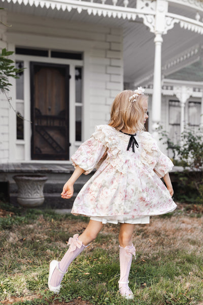 Vintage Linen Floral Lace Dress