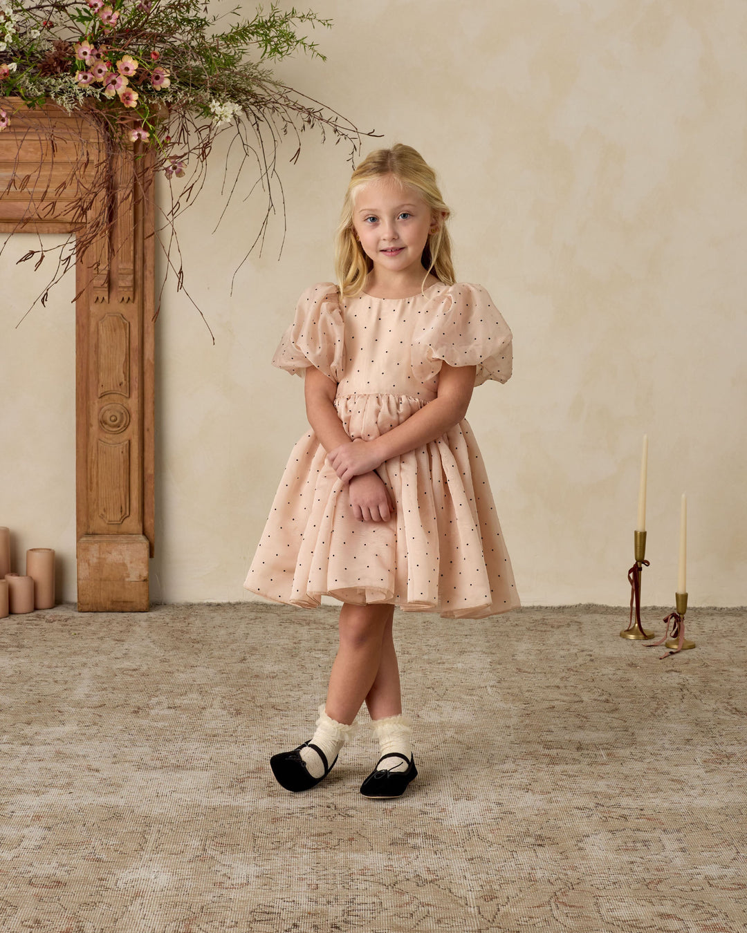 midi dress holiday Children's Christmas Outfit, Embroidered Candy Cane White Cotton Dress