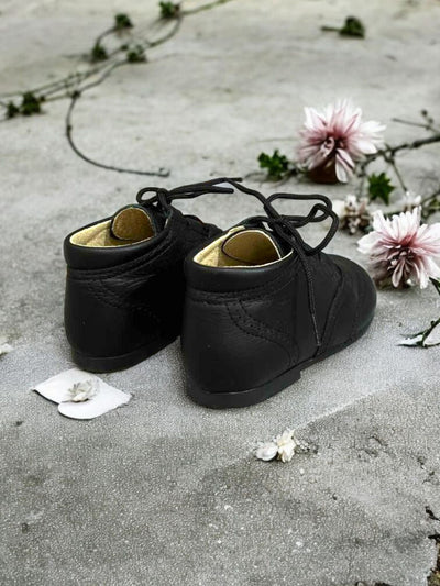 Mini Me Boys Black Leather Dress Shoes