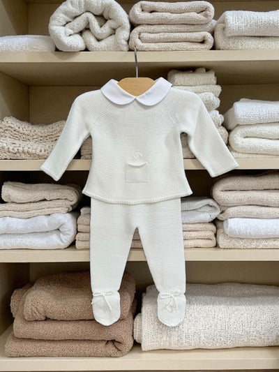 Baby Boy's Eropean Knitted Ivory 2-Piece Set