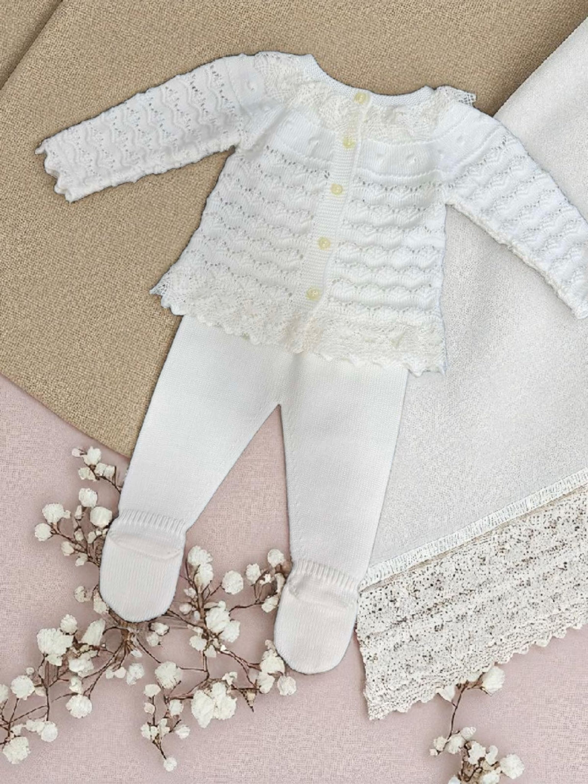 Baby Girl’s 2-Piece Knitted Set in Off-White Color