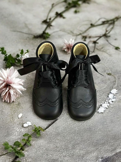 Mini Me Girls Black Leather Dress Shoes