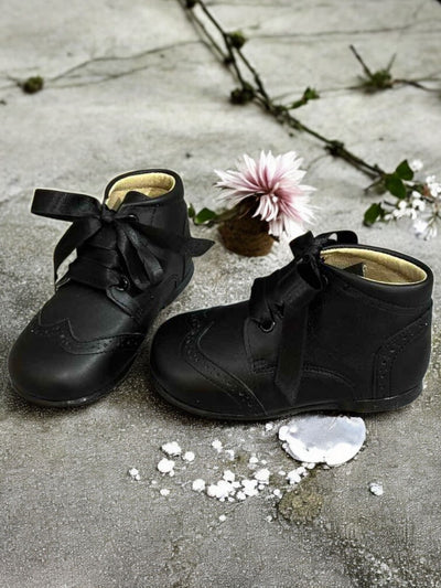 Mini Me Girls Black Leather Dress Shoes