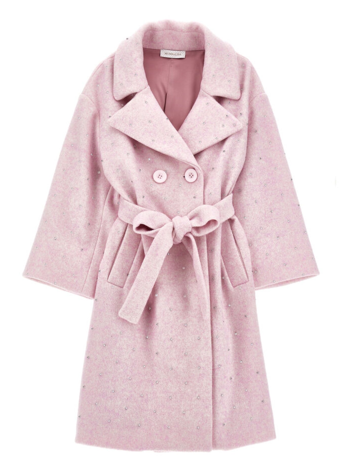 Monnalisa Pink Coat with Rhinestones