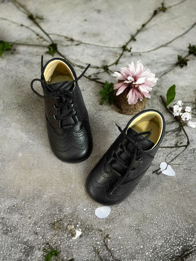 Mini Me Boys Black Leather Dress Shoes