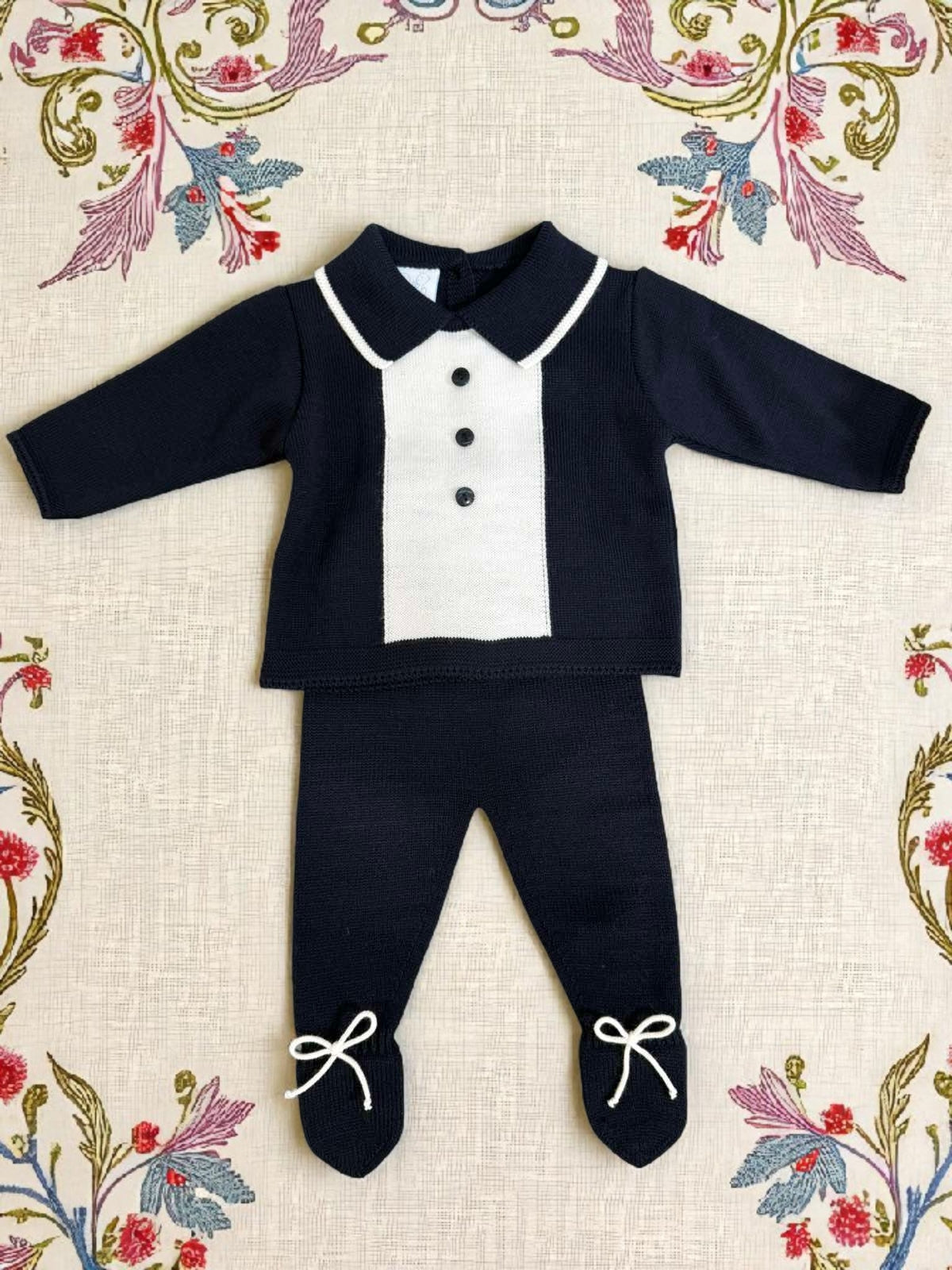 Baby Knitted Navy and White 2-Piece Set