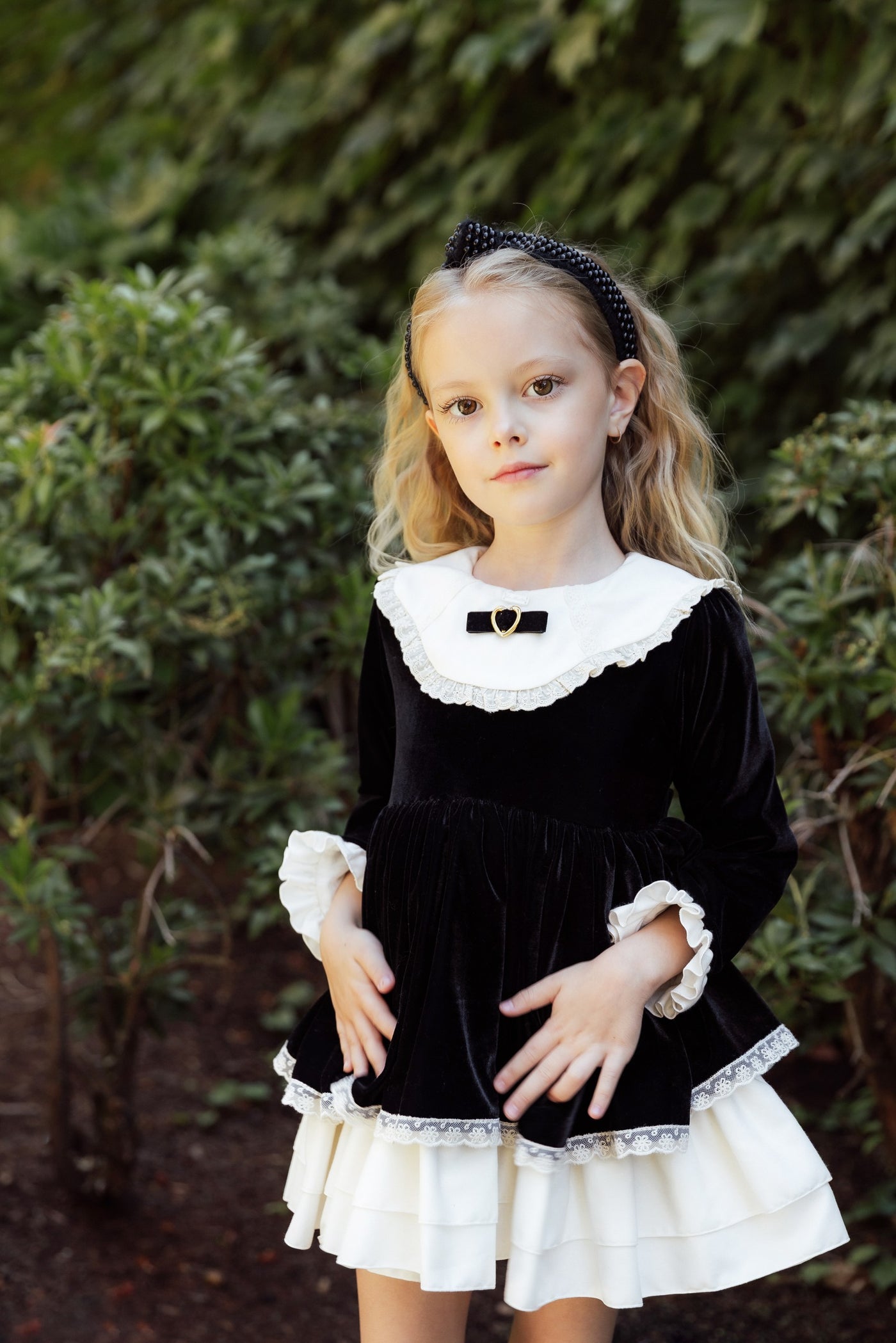Girls Vintage Velvet Embroidered Dress