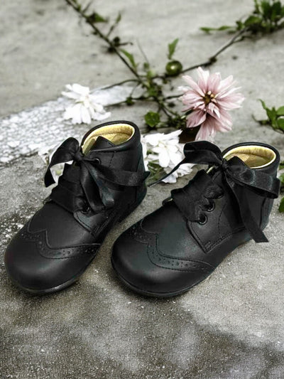 Mini Me Girls Black Leather Dress Shoes
