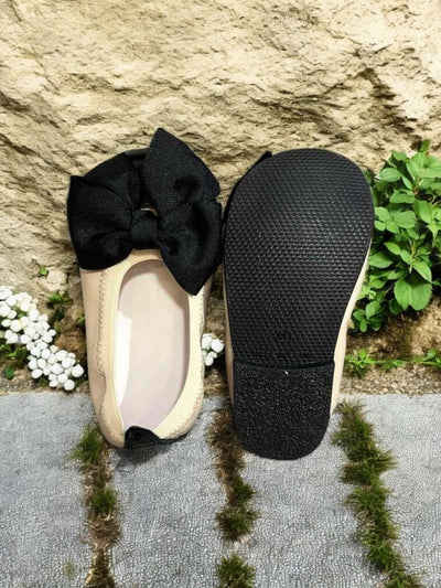 Mini Me Girls Bow Ballet Beige-Black Flats